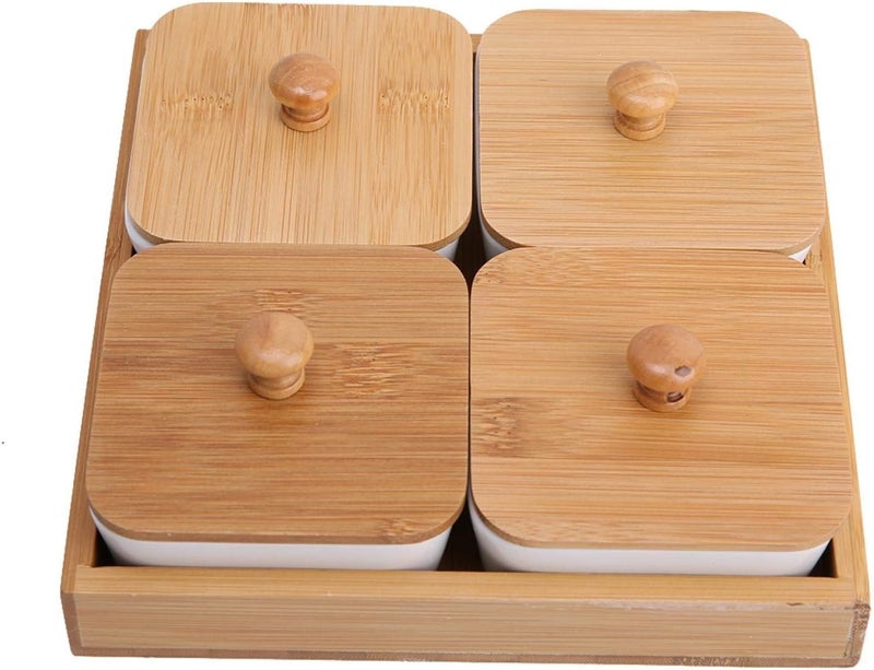 Raguso Ceramic Snack Serving Tray Compartment Serving Platter with Lid and Pallets Removable Container Food Storage for Appetizer Condiments Nuts4 grid - Image 1