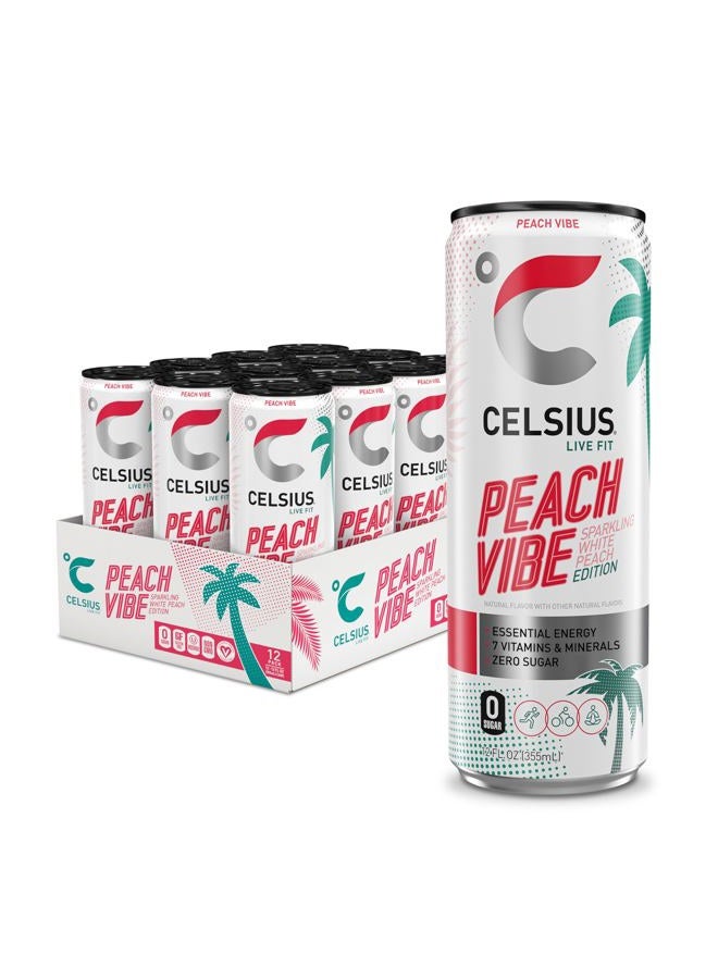 CELSIUS مشروب الطاقة الأساسي الفوار بنكهة الخوخ، 12 أونصة سائلة (عبوة من 12) - Image 1