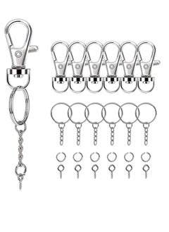 Key Chains Rings Kit Swivel Snap Hook with Key Chain Rings Set 40PCS Swivel Lobster Clasp, 40PCS Key Rings with Chain, 40Pcs Jump Rings and 40Pcs Screw Eye Pins for Keychain Lanyard