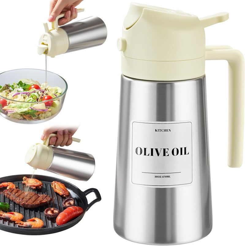 PARACITY Oil Dispenser Bottle with Stainless Steel Shell & Ceramic Sprayed Interior, 2 in 1 Olive Oil Sprayer and Dispenser, Oil Spray Bottle for Cooking, Kitchen, BBQ, Air Fryer, Salad, Baking(White) - Image 1