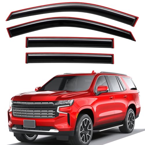 Lightronic واقي نوافذ أوتوماتيكي ليتروينك قابل للتثبيت في القناة، متين للغاية، يناسب شيفروليه تاهو 2021-2025، جي إم سي يوكون وكاديلاك إسكاليد، حماية من الأشعة فوق البنفسجية، واقي مطر، واقي ريح أصلي، دخاني، 4 قطع - Image 1