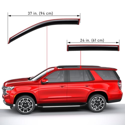 Lightronic واقي نوافذ أوتوماتيكي ليتروينك قابل للتثبيت في القناة، متين للغاية، يناسب شيفروليه تاهو 2021-2025، جي إم سي يوكون وكاديلاك إسكاليد، حماية من الأشعة فوق البنفسجية، واقي مطر، واقي ريح أصلي، دخاني، 4 قطع - Image 2