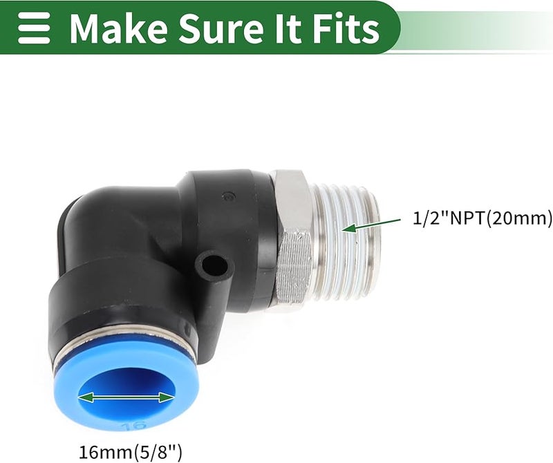 5 8 Inch Push To Connect Air Fittings 90 Degree Quick Joint Plastic Nickel Plated Copper 1 2 NPT Blue Black Silver Tone 5 Pcs - Image 5