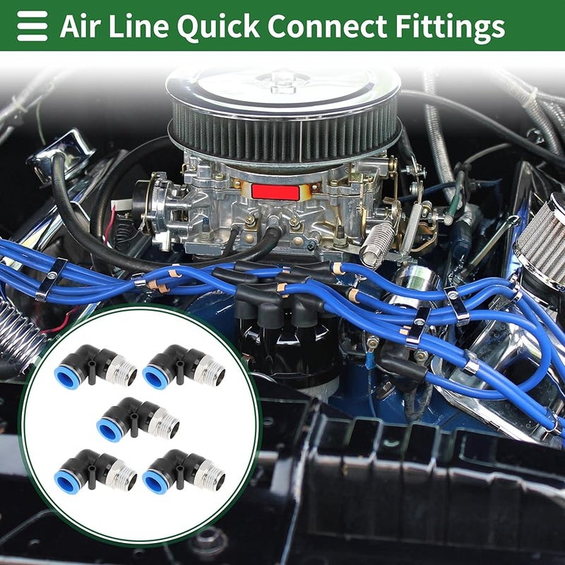 5 8 Inch Push To Connect Air Fittings 90 Degree Quick Joint Plastic Nickel Plated Copper 1 2 NPT Blue Black Silver Tone 5 Pcs - Image 3