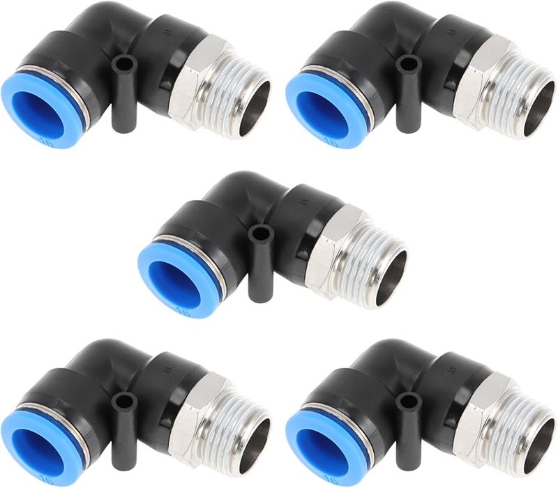 5 8 Inch Push To Connect Air Fittings 90 Degree Quick Joint Plastic Nickel Plated Copper 1 2 NPT Blue Black Silver Tone 5 Pcs - Image 2