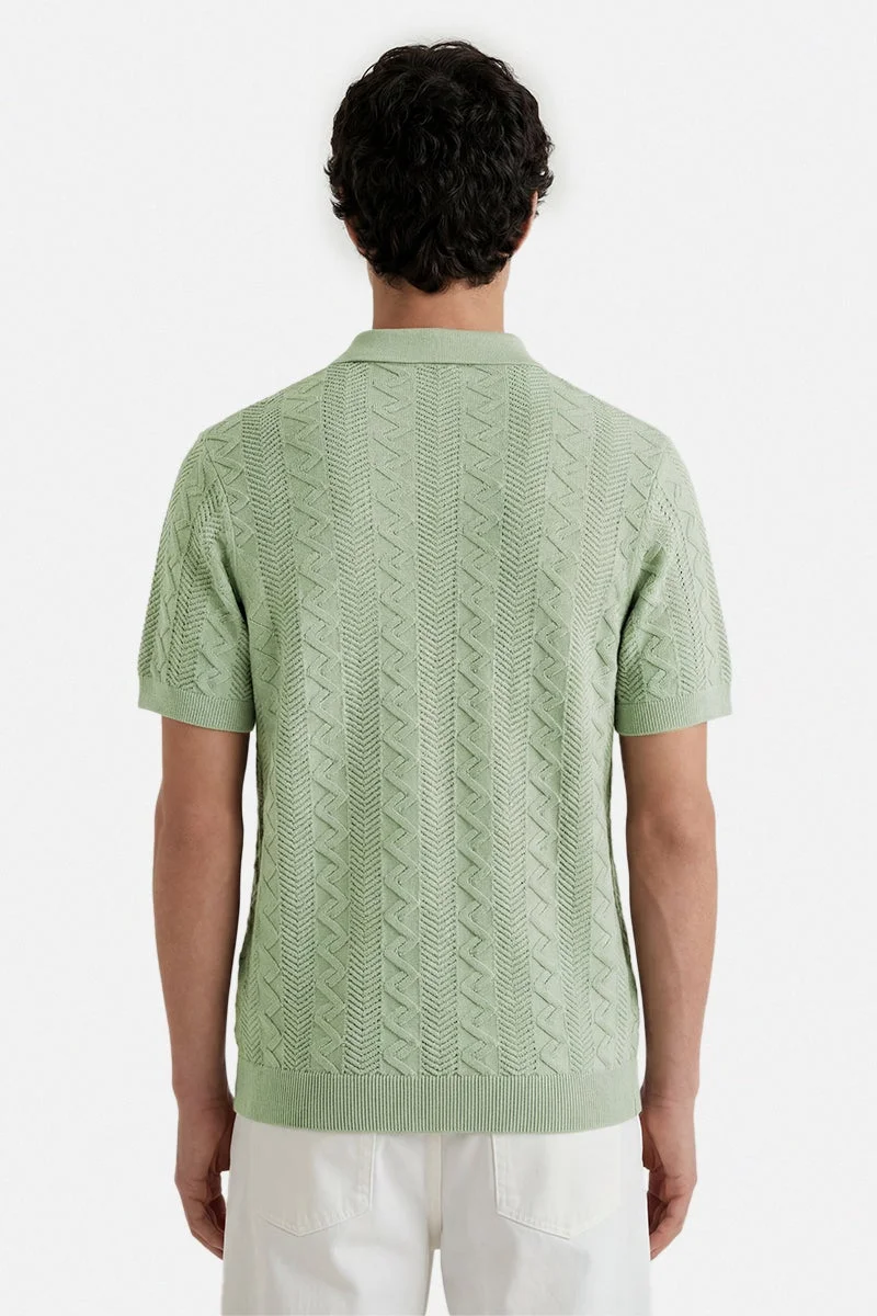 سنيتش Mint Textured Half Sleeve Regular Fit Casual T-Shirt