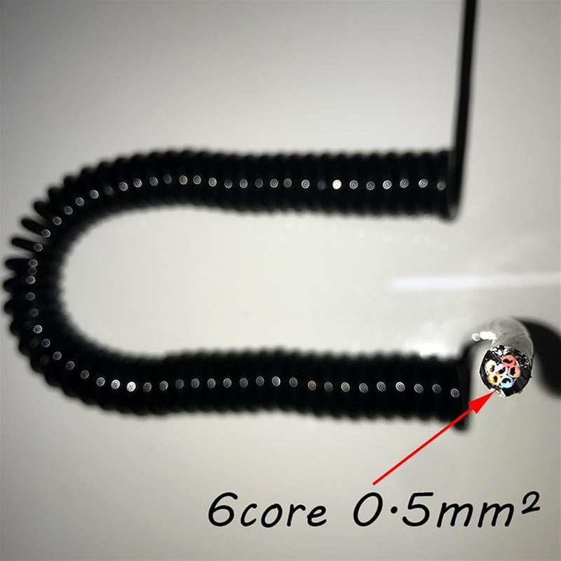 6 نواة 0.5 مم² كابل طاقة تلسكوبي حلزوني أسلاك نحاسية سوداء زنبركية قابلة للتمديد 1.25 متر - Image 4