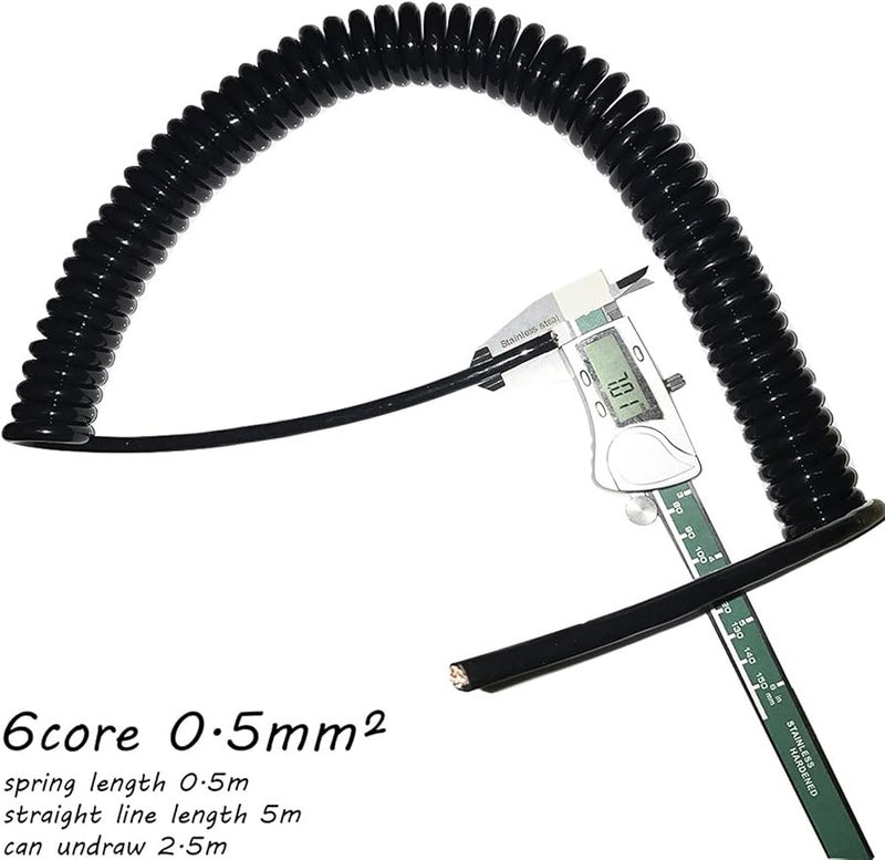 6 نواة 0.5 مم² كابل طاقة تلسكوبي حلزوني أسلاك نحاسية سوداء زنبركية قابلة للتمديد 1.25 متر - Image 5