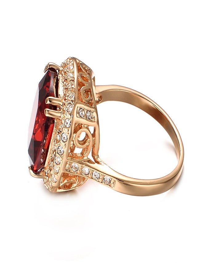 Yoursfs Red Cubic Zirconia Womens Large Statement Rings Big Fake Ruby Ring 18K Rose Gold Plated Costume Jewelry - Image 4