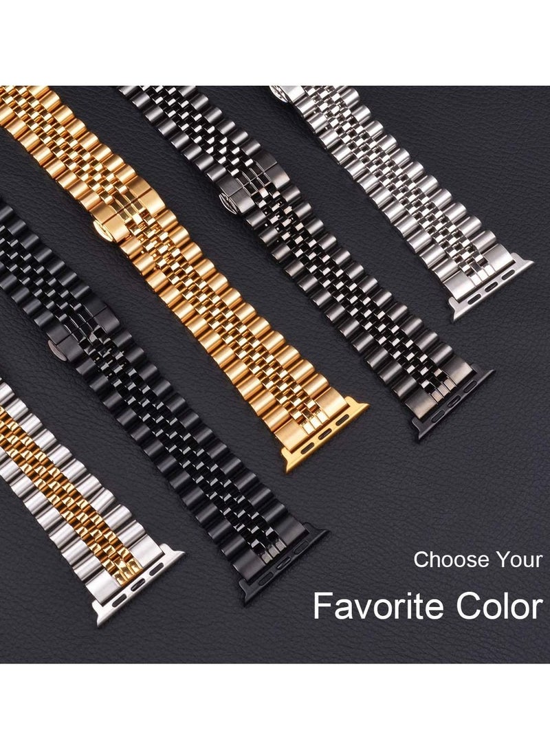Compatible with Apple Watch Band 44mm 42mm 40mm 38mm Stainless Steel Heavy Band with Butterfly Folding Clasp Link Bracelet for iWatch Series 6/SE Series 5/4/3/2/1 Men Gold 44mm/42mm - Image 5