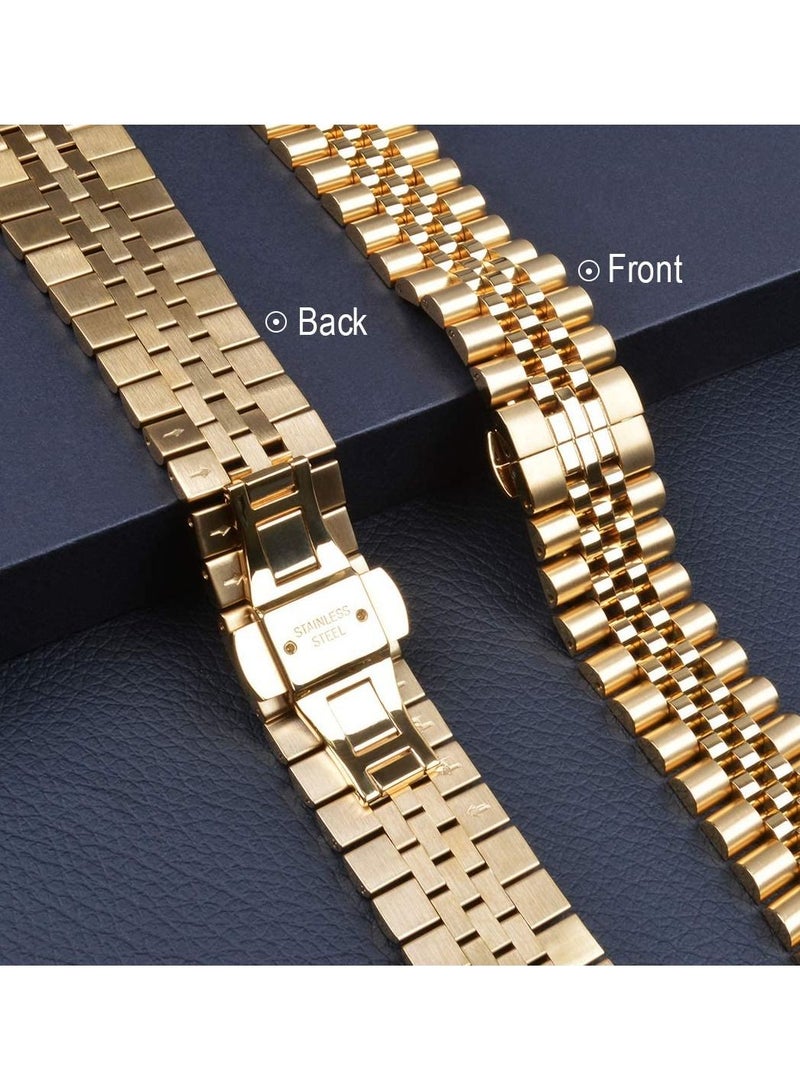 Compatible with Apple Watch Band 44mm 42mm 40mm 38mm Stainless Steel Heavy Band with Butterfly Folding Clasp Link Bracelet for iWatch Series 6/SE Series 5/4/3/2/1 Men Gold 44mm/42mm - Image 4