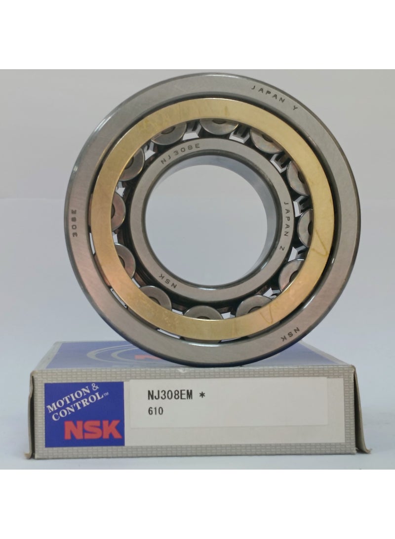 NSK ORIGINAL NSK NJ 308 EM Cylindrical Roller Bearing - 300 Series Medium Load - Heavy Duty Machined Brass Cage - 40x90x23mm - Genuine Made in Japan - Image 1