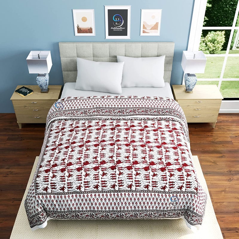 AUROSTYLE 400 TC Pure Cotton Double Bed Jaipuri Razai Baraat Printed Bed Blanket Ac Quilt for Winter and Summer Soft Light Weight Rajasthani Traditional Quilt Double Bed 85 x 100 Inch Design 1 - Image 5