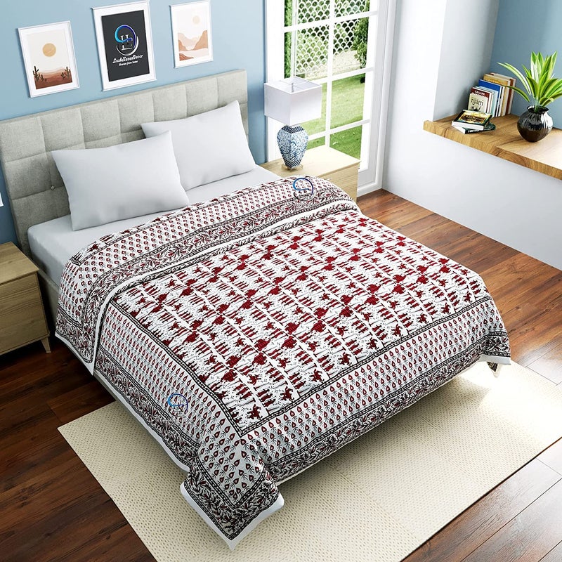 AUROSTYLE 400 TC Pure Cotton Double Bed Jaipuri Razai Baraat Printed Bed Blanket Ac Quilt for Winter and Summer Soft Light Weight Rajasthani Traditional Quilt Double Bed 85 x 100 Inch Design 1 - Image 4