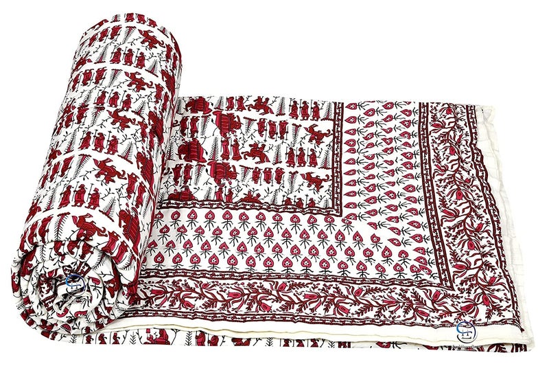 AUROSTYLE 400 TC Pure Cotton Double Bed Jaipuri Razai Baraat Printed Bed Blanket Ac Quilt for Winter and Summer Soft Light Weight Rajasthani Traditional Quilt Double Bed 85 x 100 Inch Design 1 - Image 3