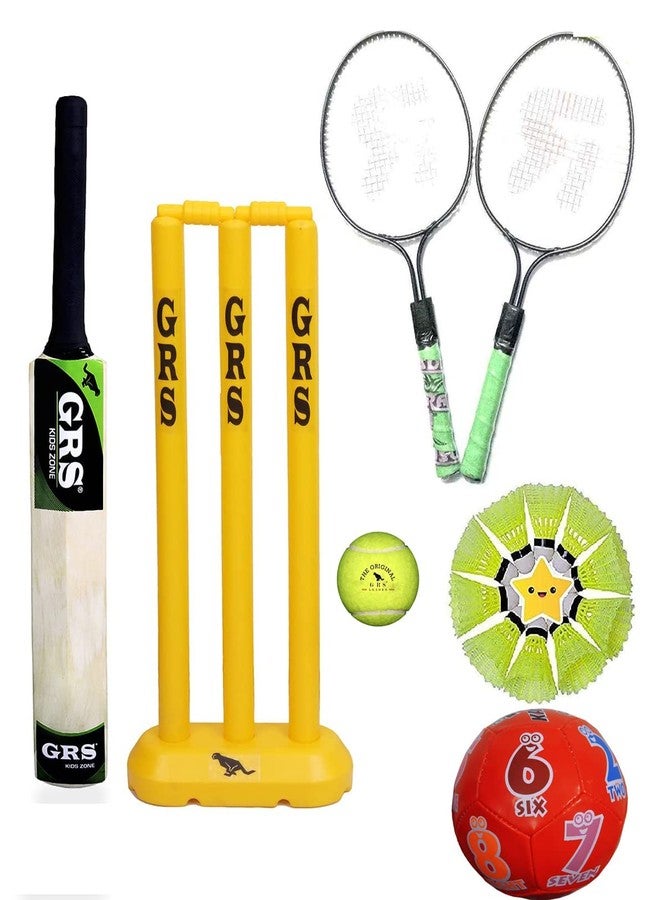 Grès GRS Kids Zone 3 in 1 Super Sports Combo for Age 3-7 Years | Cricket | Badminton | Football - Multi Color - Image 1