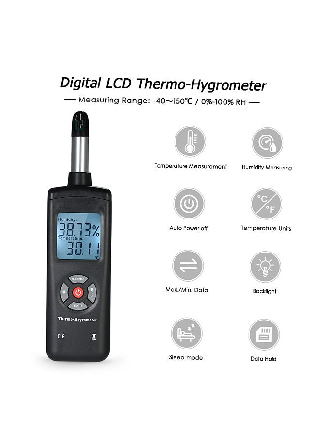 Digital LCD Thermo-Hygrometer Thermometer Hygrometer Temperature & Humidity Meter Psychrometer Wet Bulb Dew Point Temperature Detector