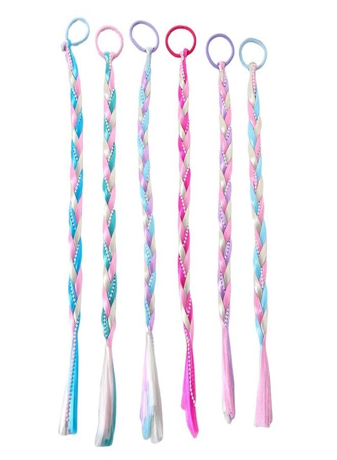 GLIMM Kids Hair Accessories for Girls Rainbow Braids Extensions Color Twist Braids Hair Extensions with Rubber Bands Synthetic Braiding Ponytail for Crazy Hair Day Accessories - 6 pc, Multi. - Image 1