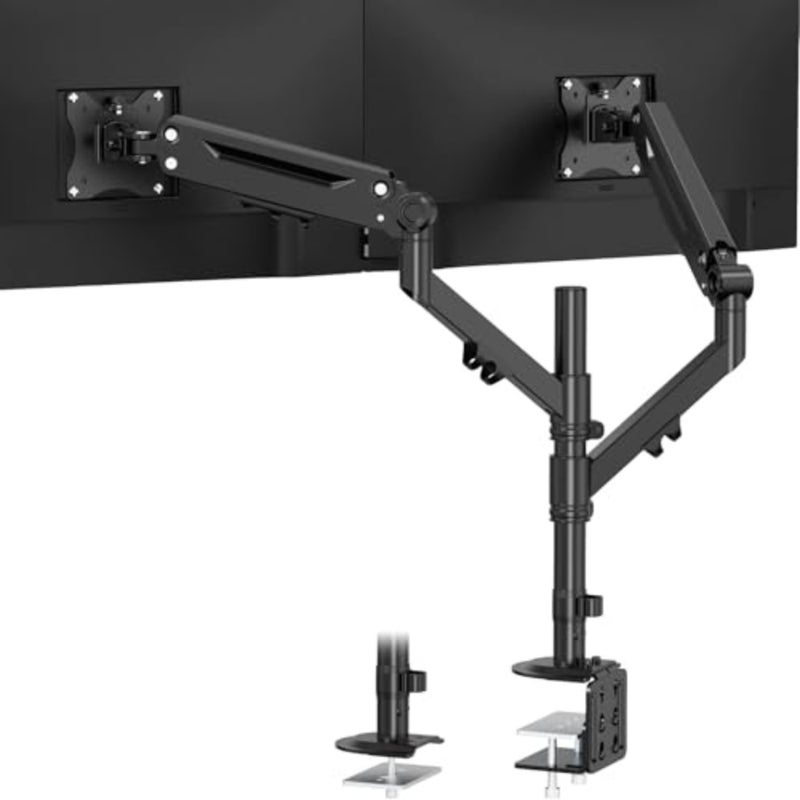 Dual Monitor Mount for 17 to 40 inches, Steel, Black, Holds up to 26.4 lbs with Clamp/Grommet Base and VESA 75/100 mm Compatibility - Image 1