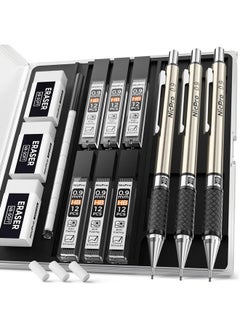 Nicpro 0.9 Mm Mechanical Pencil Set With Case 3Pcs Metal Mechanical Pencils With 6 Tubes Hb 2 Lead Refill 3Erasers 9Eraser Refills Art Mechanical Pencil 0.9 For Artist Writing Drawing Sketching  - Image 1