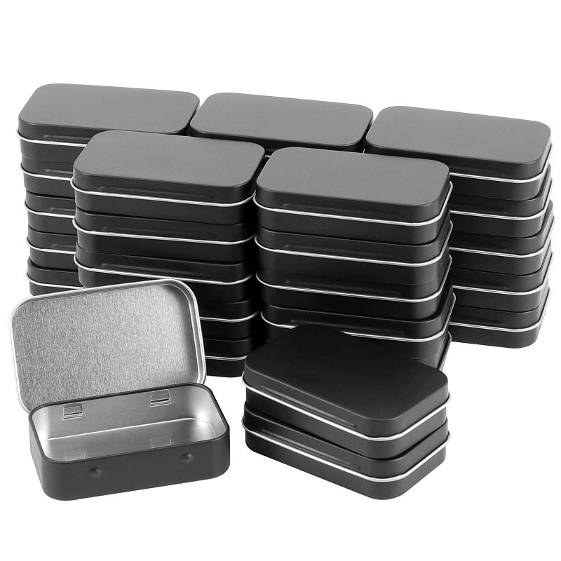 Zoenhou 60 Pack Metal Metal Rechangular Tins Black Mini Portable Box Boiners صناديق الصناديق ذات الأغطية المفصلية علب صغيرة لتخزين المنظم 3.7 × 2.4 × 0.9 بوصة - Image 1