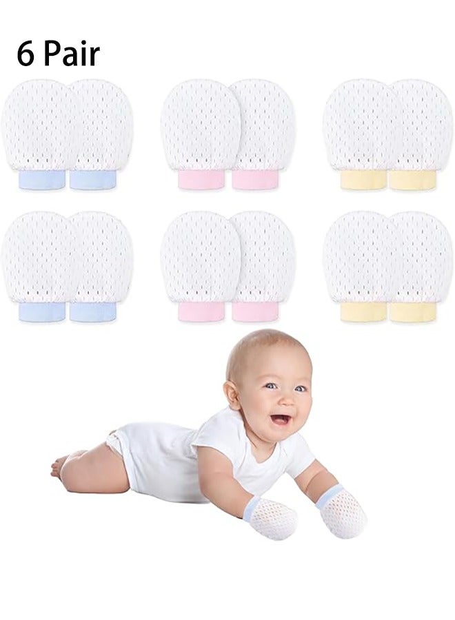 6 زوج من القفازات للطفل حديث الولادة لا القفازات الخدوش ، الرضع الصغار الفتيات الناعمة القابلة للتعديل القفازات القطنية المضادة للخدوش القفازات لرعاية الطفل ، 0 ~ 18 شهر - Image 1