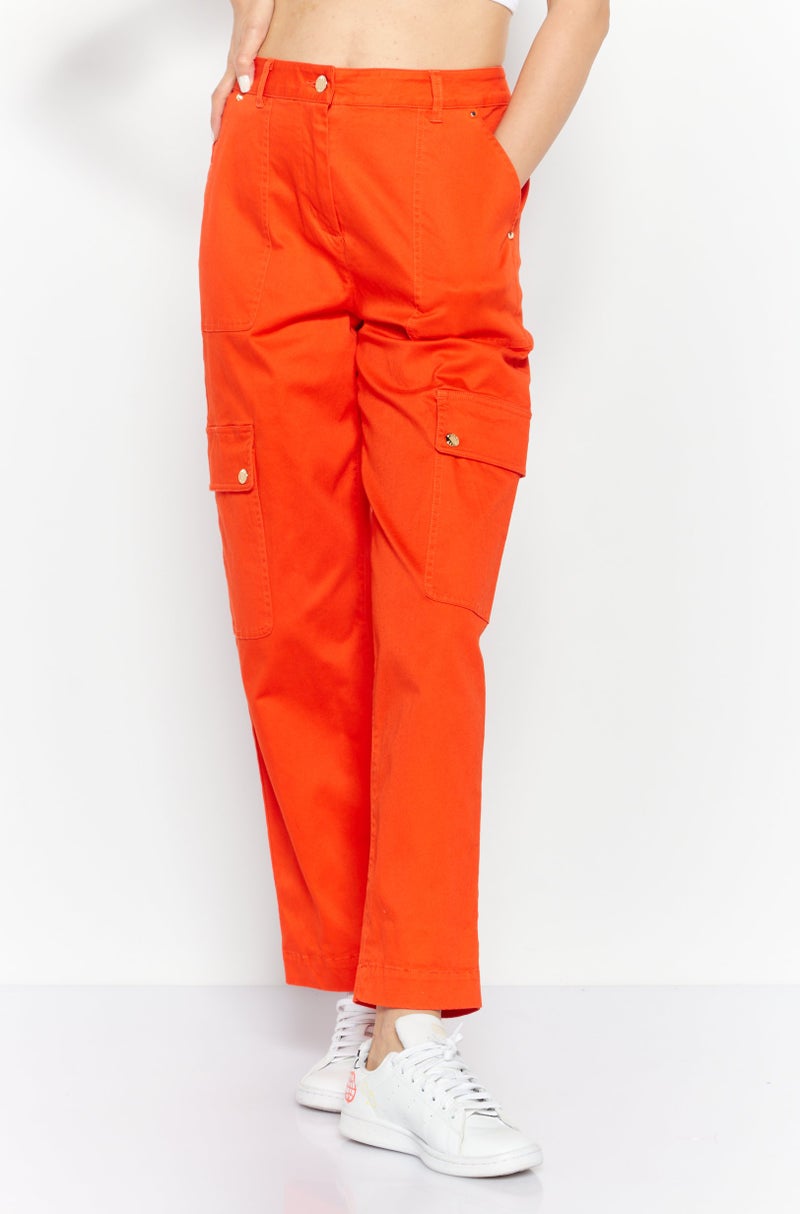 Michael Kors Women Regular Fit Solid Cargo Pants, Orange  - Image 1