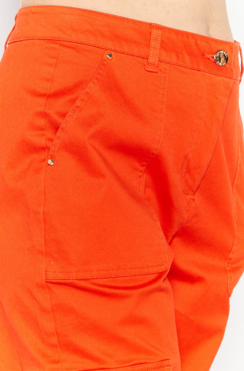Michael Kors Women Regular Fit Solid Cargo Pants, Orange  - Image 3