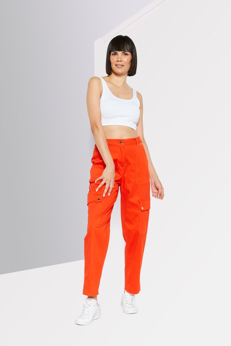 Michael Kors Women Regular Fit Solid Cargo Pants, Orange  - Image 2