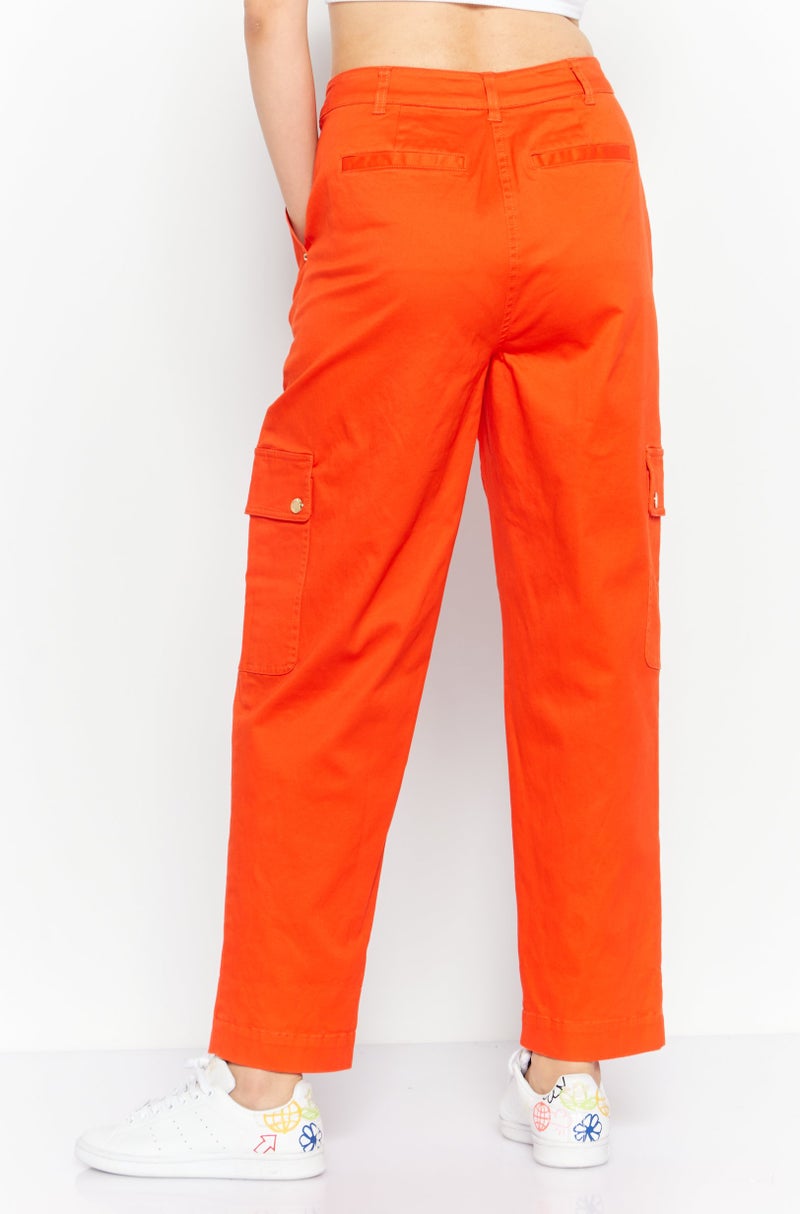 Michael Kors Women Regular Fit Solid Cargo Pants, Orange  - Image 4