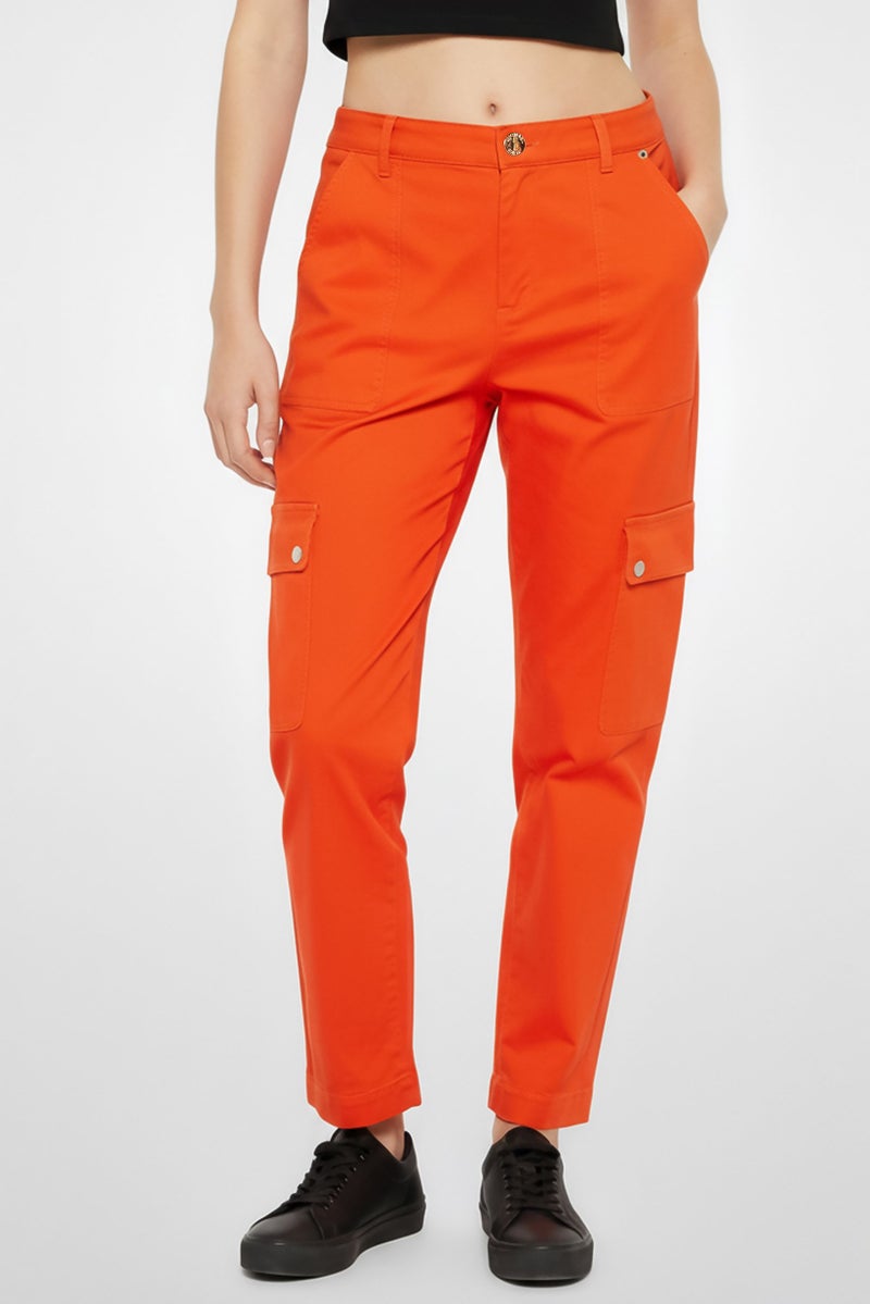 Michael Kors Women Regular Fit Solid Cargo Pants, Orange - Image 1