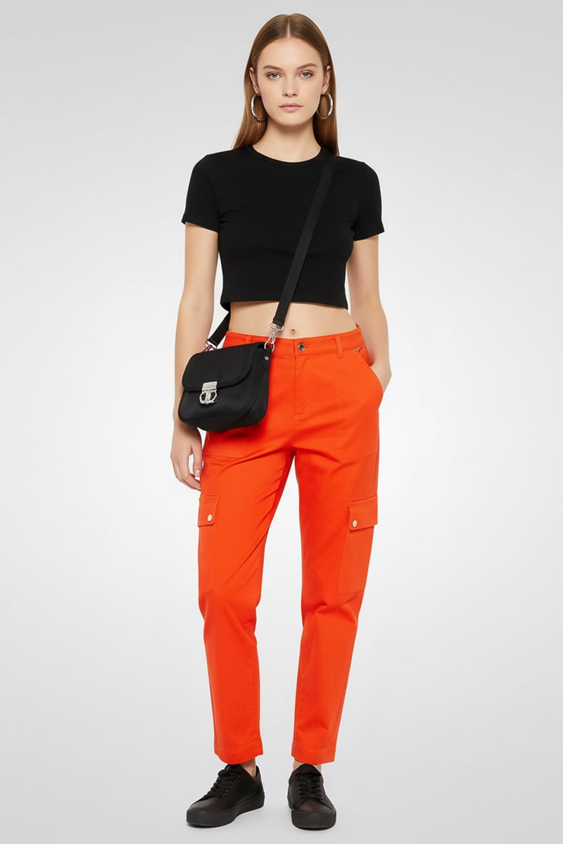 Michael Kors Women Regular Fit Solid Cargo Pants, Orange - Image 2