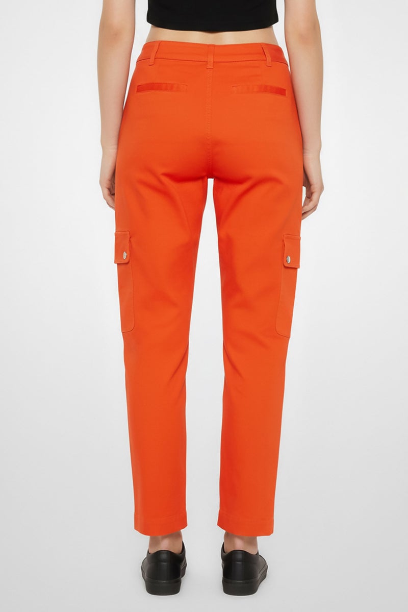 Michael Kors Women Regular Fit Solid Cargo Pants, Orange - Image 4