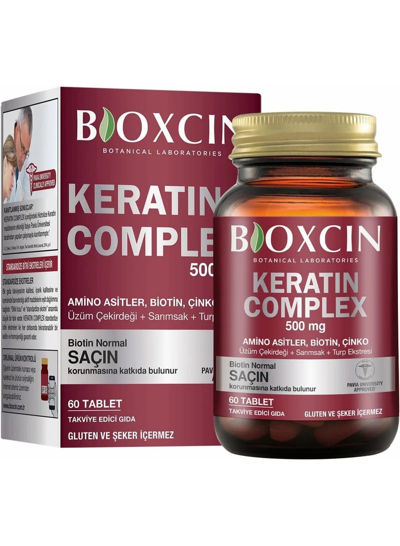 Bioxcin Forte Keratin Complex 500mg Hair Growth Supplement 60 Tablets Biotin Zinc - Image 1