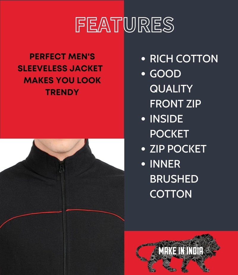 Scott International Men's Rich Cotton Regular Fit Stylish Sleeveless Casual Jacket (jslv2m,Black,Medium) - Image 4