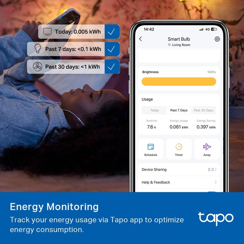 tapo TP-Link Tapo Smart Light Bulbs, 800 Lumens (60W Equivalent), 2700K Soft Warm White LED Bulb, Dimmable, Compatible with Alexa and Google Home, No Hub Required, A19 E26, Tapo L510E (4-Pack) - Image 4