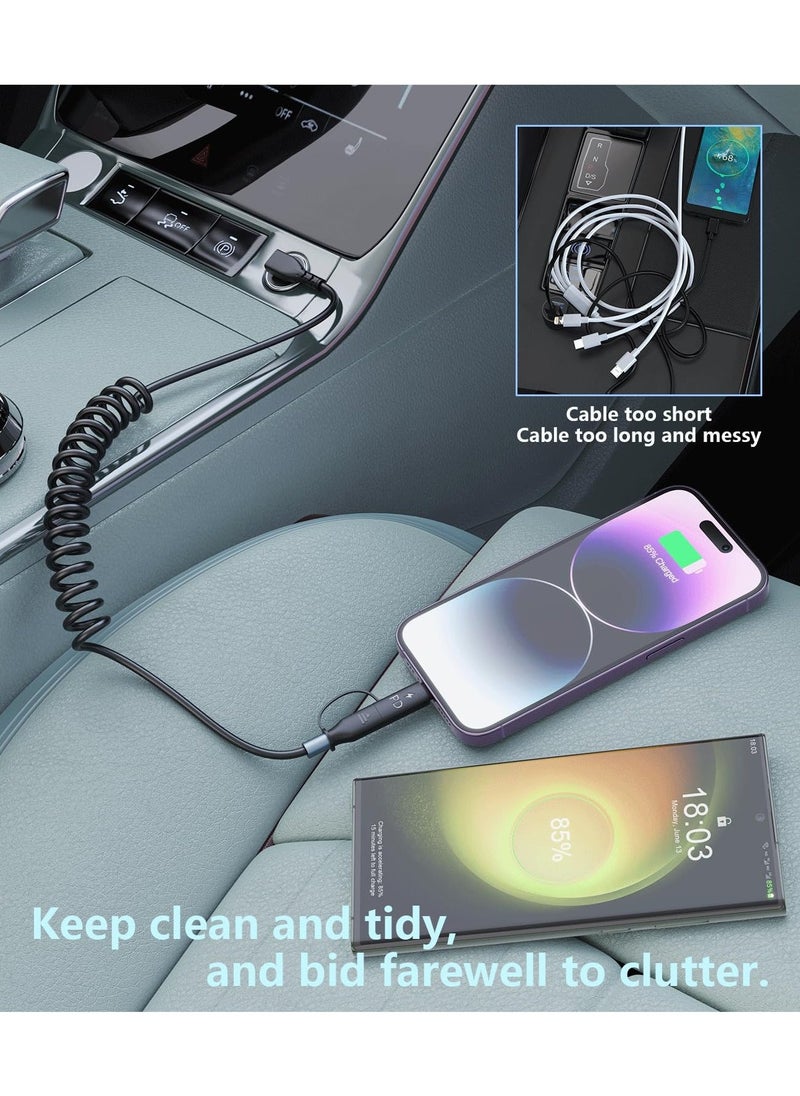 Coiled Lightning Cable Coiled USB C to USB C/Lightning Charger Cable 60W for iPhone 15 2-in-1 for iPhone/iPad/Android/Laptop Fast Charging Cord for CarPlay Android Auto Short USB C Cables - Image 4