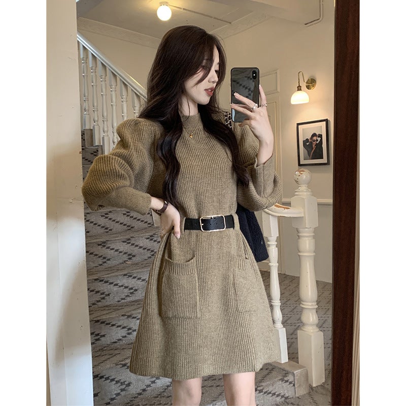 New Elegant Dress Set with Belt Black - Image 4