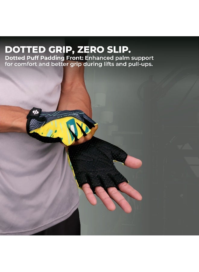 Nivia Crystal 2.0 Gym Gloves for Men & Women, Padded Palm Support, Breathable Mesh, Wrist Strap for Secure Fit, Ideal for Weightlifting, Cycling, Crossfit & Fitness Training (Yellow, L) - Image 3