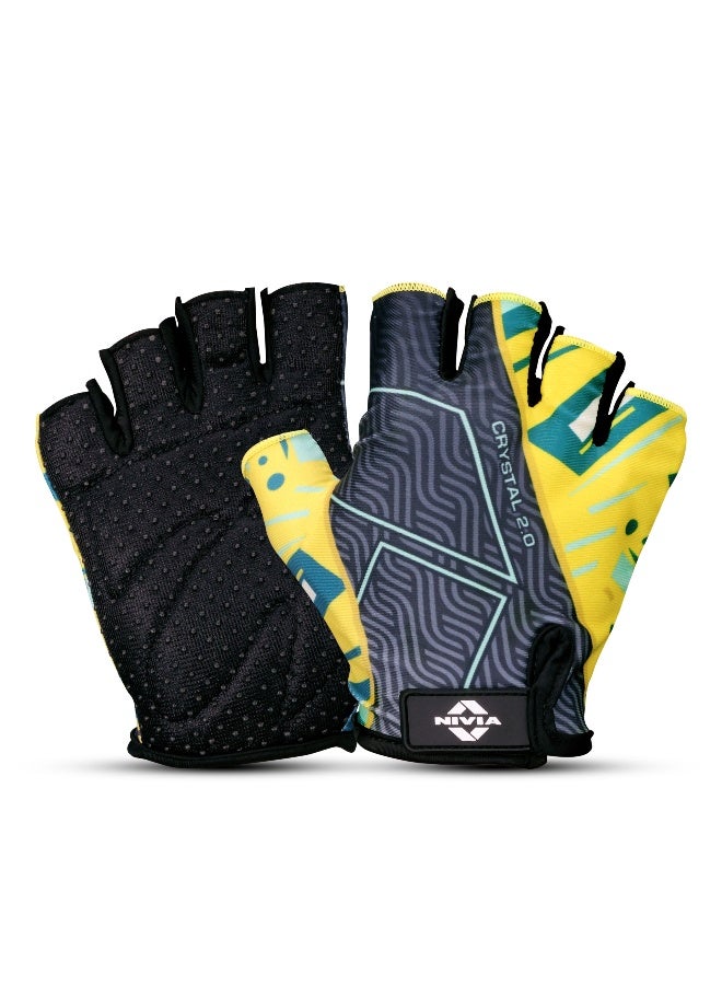 Nivia Crystal 2.0 Gym Gloves for Men & Women, Padded Palm Support, Breathable Mesh, Wrist Strap for Secure Fit, Ideal for Weightlifting, Cycling, Crossfit & Fitness Training (Yellow, L) - Image 1