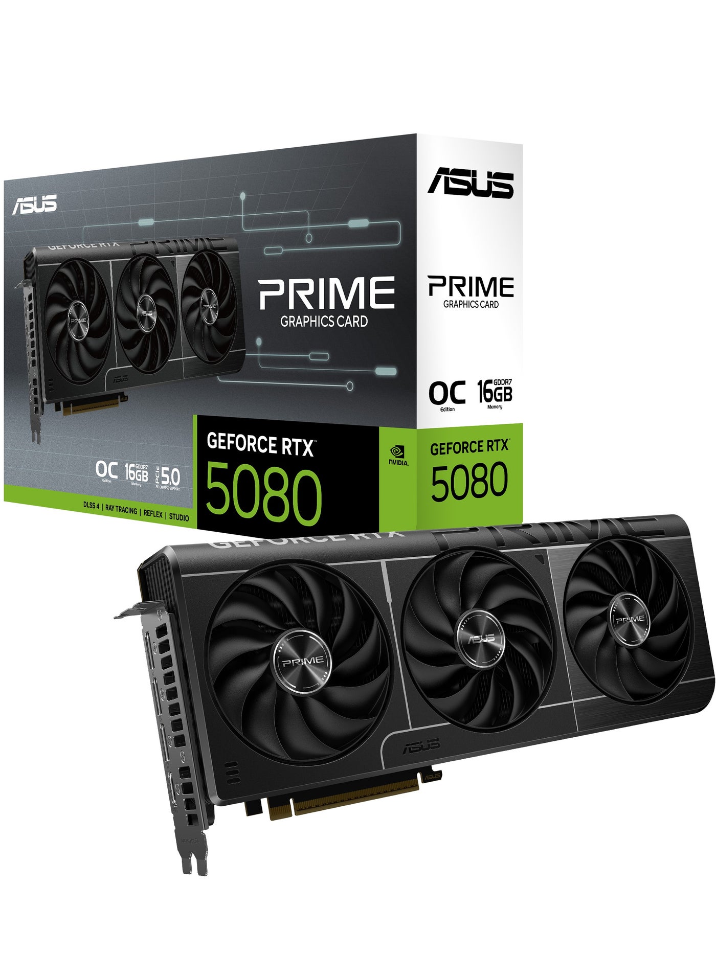 Prime SFF-Ready GeForce RTX™ 5080 OC Edition 16GB GDDR7 Graphics Card (PCIe® 5.0, 16GB GDDR7, HDMI®/DP 2.1, 2.5-Slot, Axial-tech Fans, Vapor Chamber, Dual BIOS)