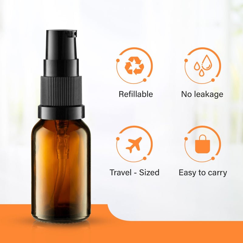 VitalUp 5 Pack Empty Refillable Glass Amber Pump Bottle Ideal for Lotion Cream Essential Oil Travel Small Container,15ml - Image 2