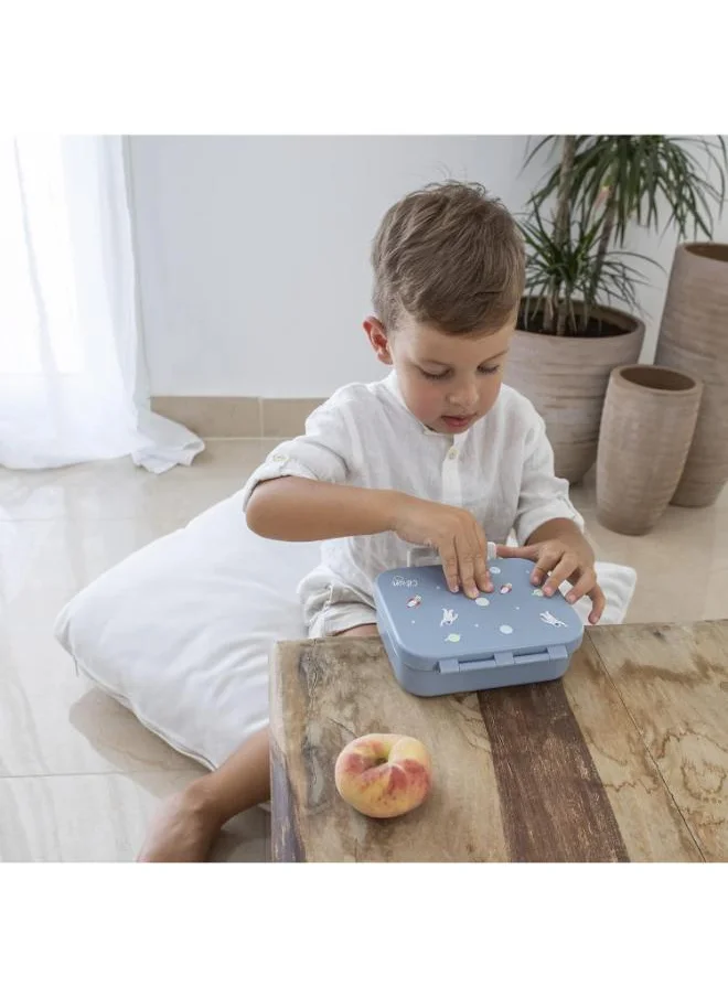 Citron Tritan Snackbox With 3 Compartments For Kids, Leak Proof And Bpa Free - Spaceship Dusty Blue