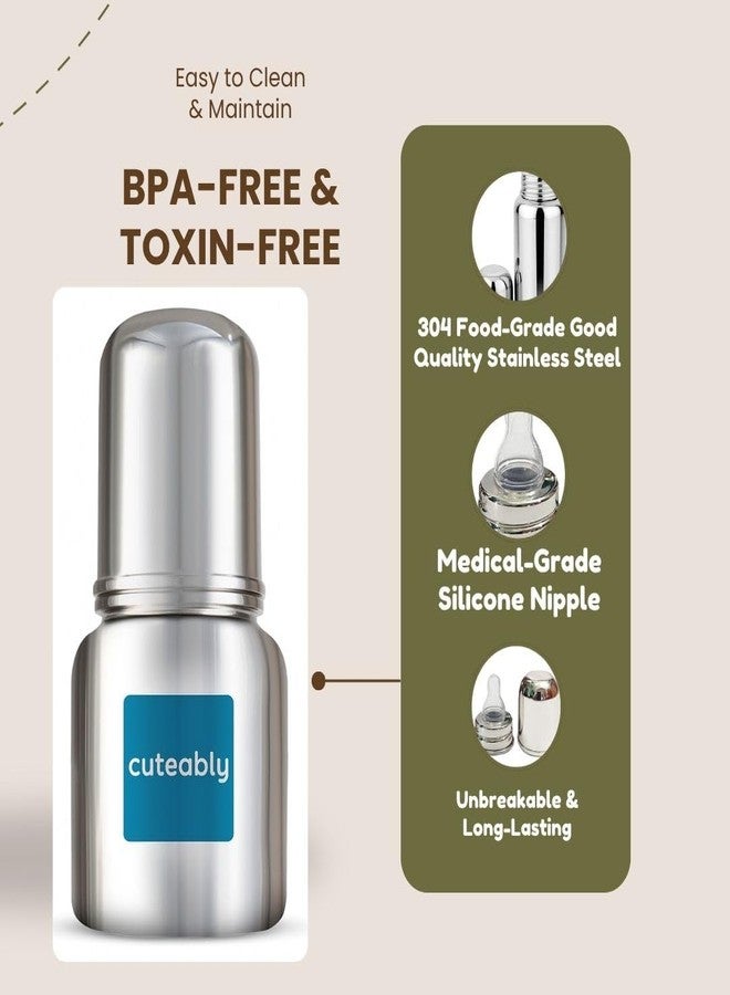 Cuteably Stainless Steel Bottle for Babies - BPA Free, Leak-Proof, Easy to Clean - Available in 300ml - Newborn to 1+ Year Kids - Image 2