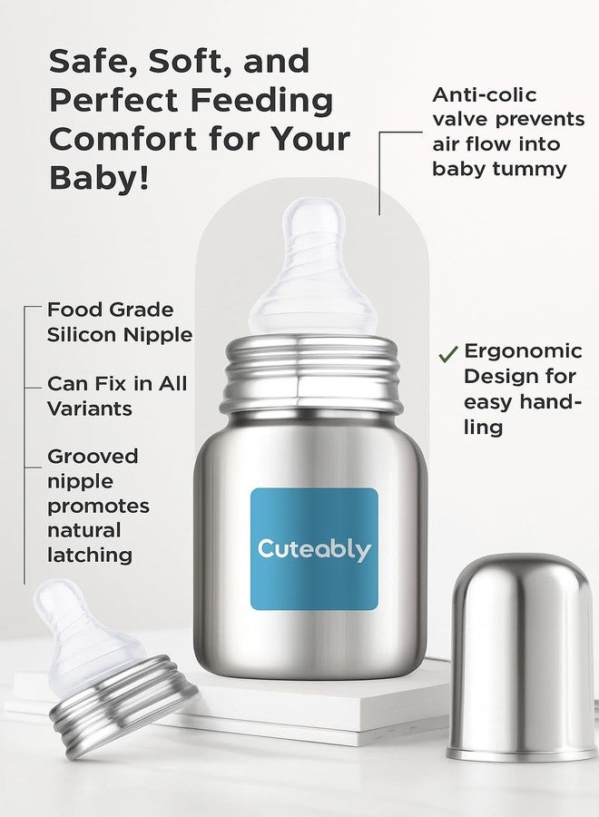 Cuteably Stainless Steel Bottle for Babies - BPA Free, Leak-Proof, Easy to Clean - Available in 300ml - Newborn to 1+ Year Kids - Image 3