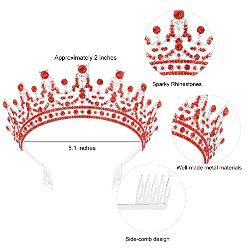 SuPoo Birthday Crown & Sash - Glitter Red Birthday Queen Crown with Comb & Tiara for Women - Crystal Headband Princess Decorations - Image 2