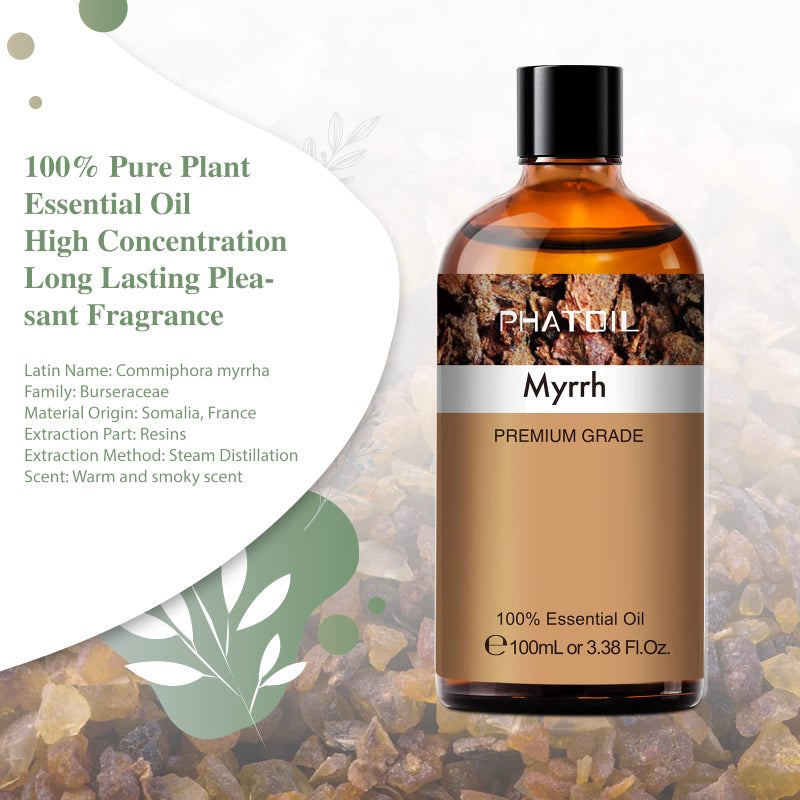 PHATOIL Myrrh 3.38fl.oz Essential Oil, PHATOIL Pure Aromatherapy Oils for Diffuser, Humidifier, Perfect for DIY Soap, Candle, Bath Bombs Making(100ml) - Image 2