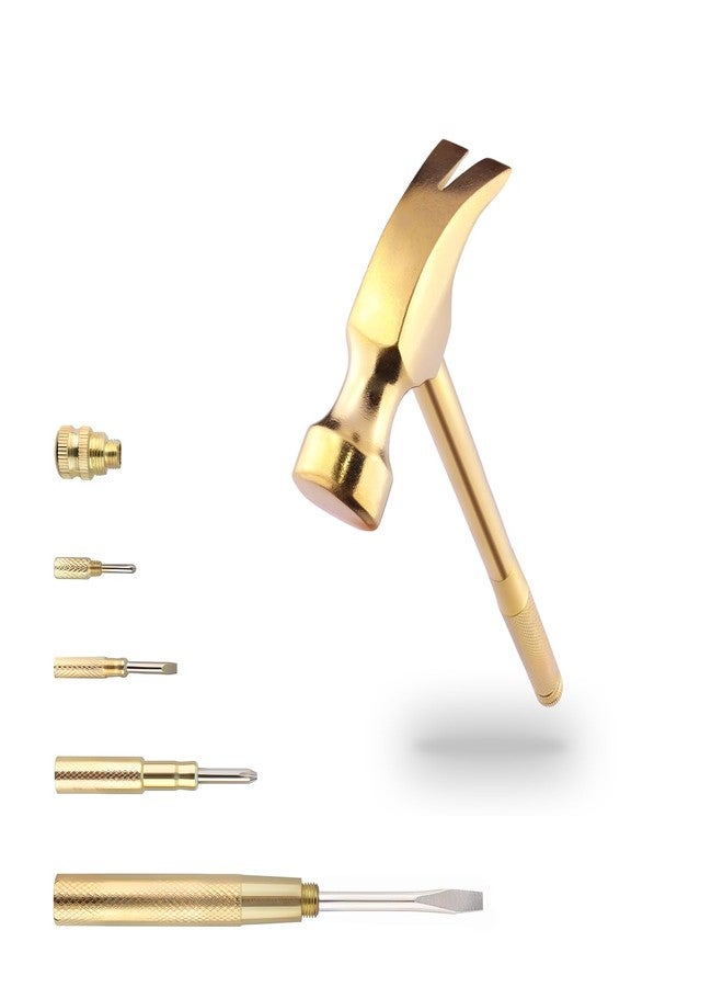 Kinobo Multifunction Hammer 6 in 1 with Slotted/Flat Head Phillips Screwdriver Claw Hammer Manual, Portable Metal Mini Tool Hammer (Gold) - Image 1