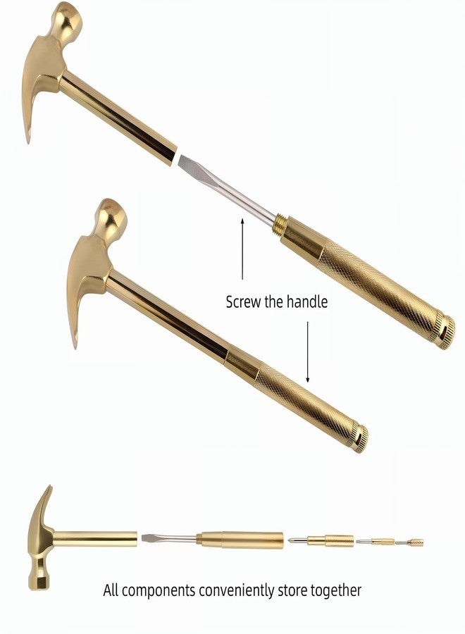 Kinobo Multifunction Hammer 6 in 1 with Slotted/Flat Head Phillips Screwdriver Claw Hammer Manual, Portable Metal Mini Tool Hammer (Gold) - Image 5