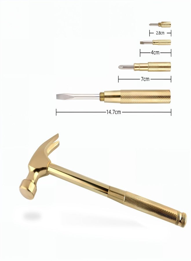 Kinobo Multifunction Hammer 6 in 1 with Slotted/Flat Head Phillips Screwdriver Claw Hammer Manual, Portable Metal Mini Tool Hammer (Gold) - Image 4